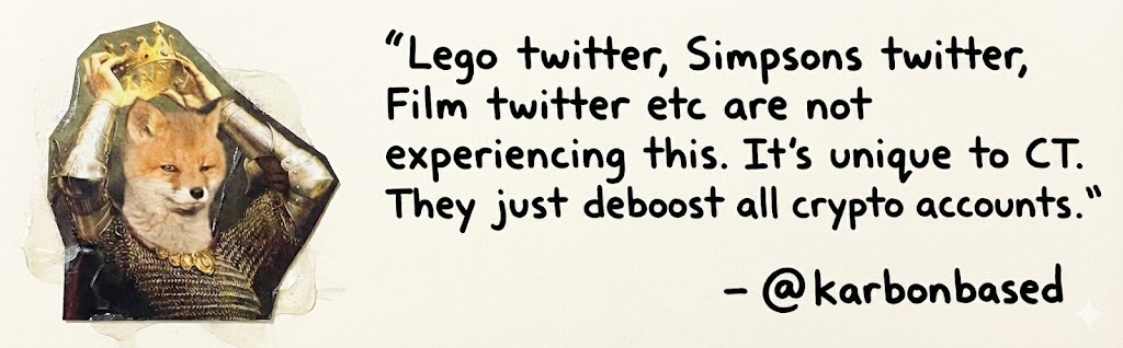 Quote from karbonbased about crypto accounts being deboosted on X